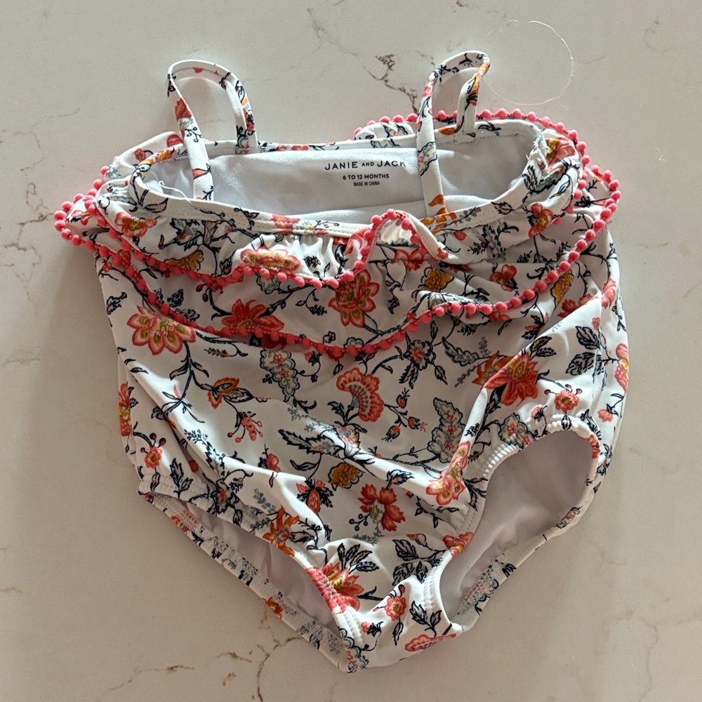 Janie and Jack Pink Floral Ruffle Swimsuit